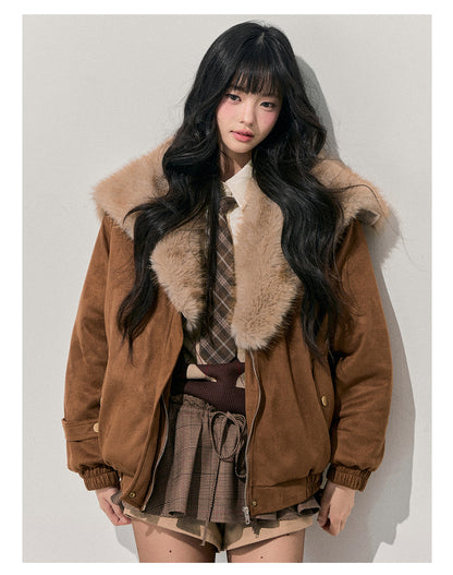 少也眼 "Sunset Melted Sugar" Faux Suede Padded Jacket