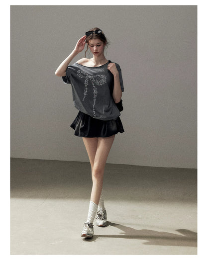 "Muted Shades of Gray" Silver Mouse Gray Off-Shoulder Tee