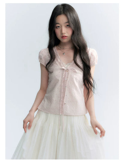 "Light Steps" Oat Apricot Pleated Lace Midi Skirt