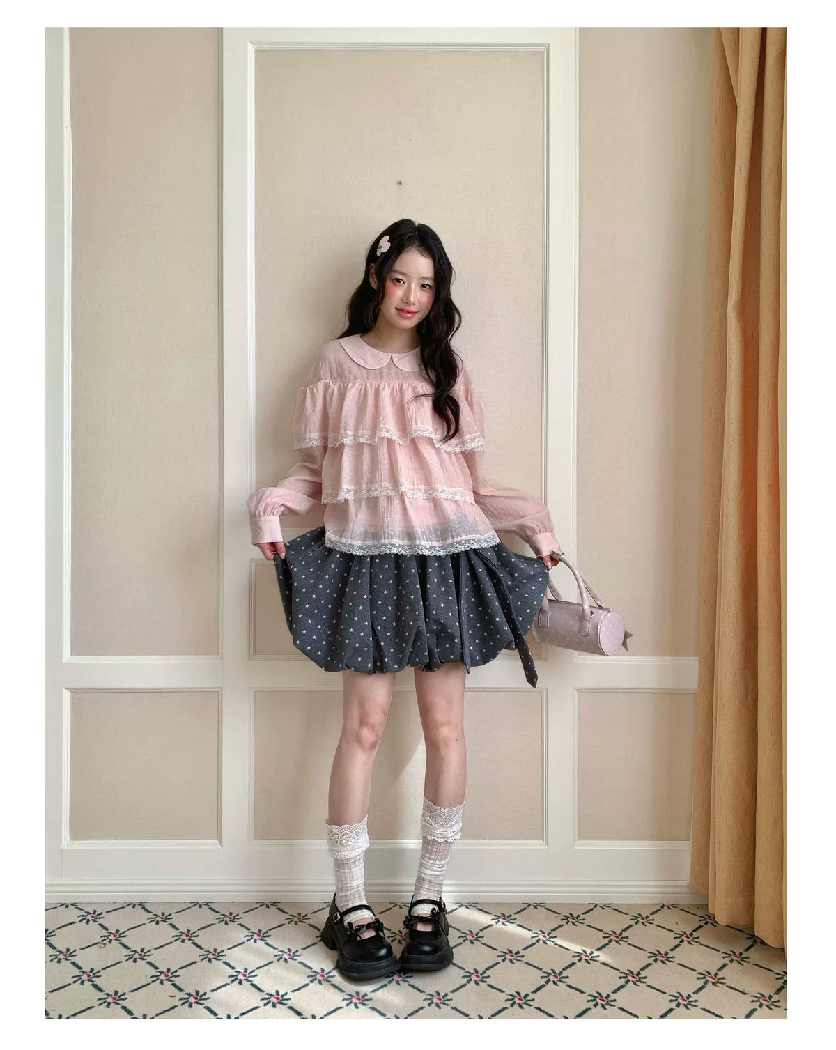 [RF] “Vanilla Blossom Reverie” Lace Blouse (Pink / White)