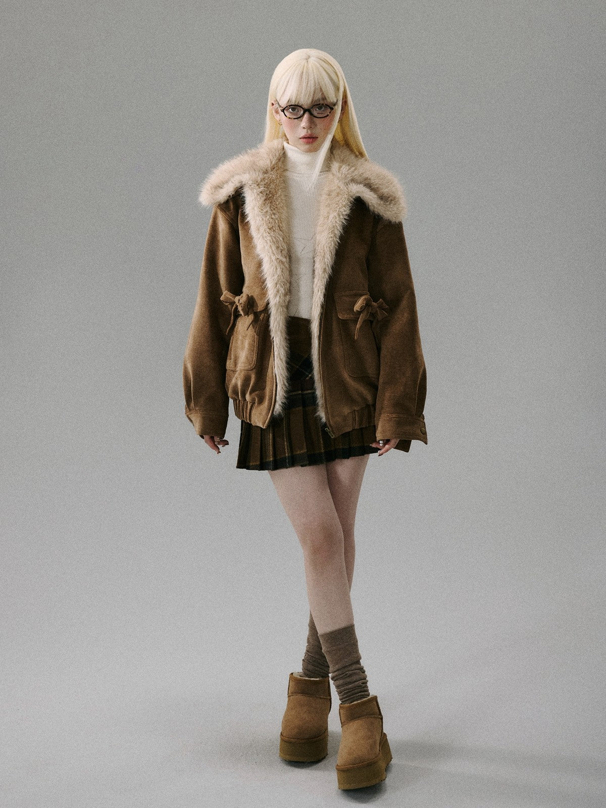 “Mist Lily Glow” Chenille Long-Fur Old Money Jacket - Warm Brown 8002