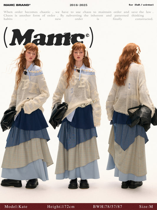 MAMC - Multi-Layered Plaid Maxi Skirt (Blue)