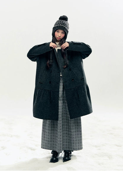 "Winter Chime" Double-Breasted Quilted Wool-Blend Coat (Smoky Purple/ Ash Gray)