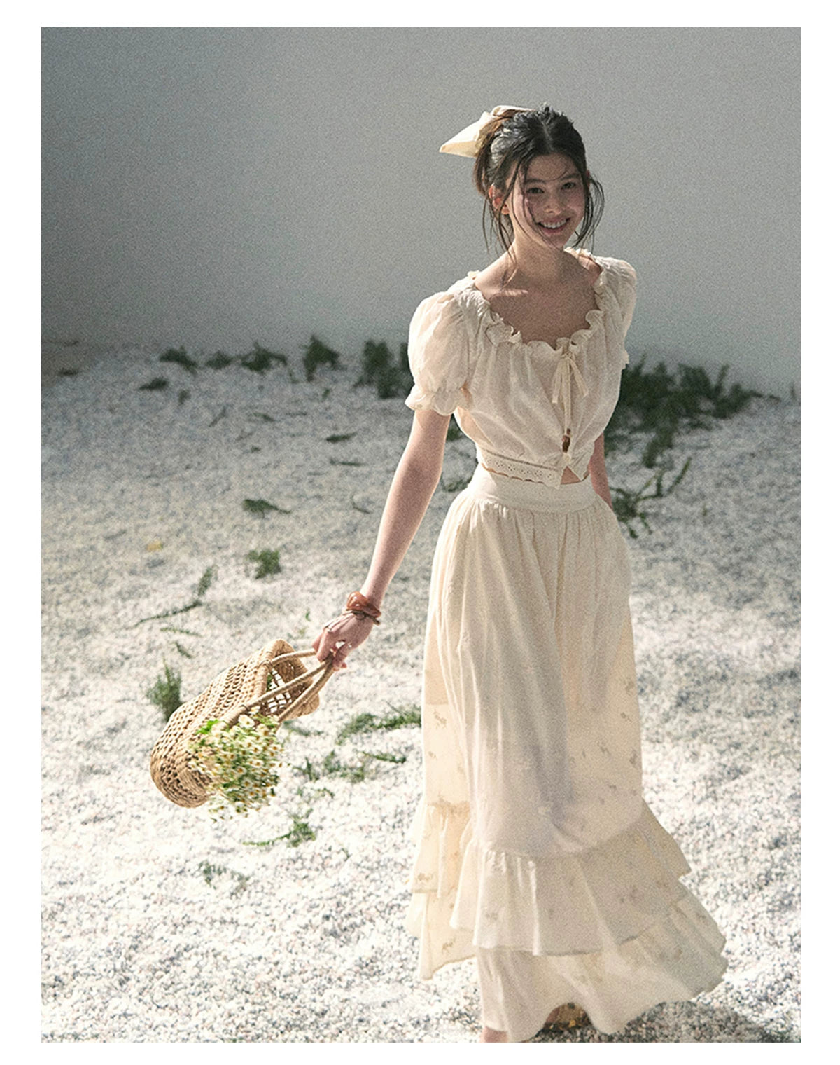 “Fallen Into the Garden” Dutch Cream Two-Piece Skirt Set 5635432