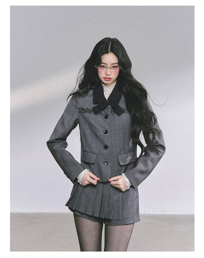 少也眼 “Maxiny Reverie” French Academia Jacket & Pleated Skirt Set