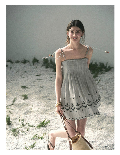 “Ripples Along the Hem” Misty Sea Gray Reversible Babydoll Dress