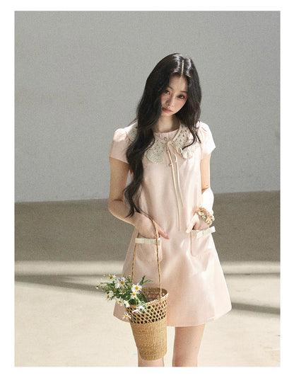 "Blush Haze" Cinnamon Pink Lace Babydoll Mini Dress