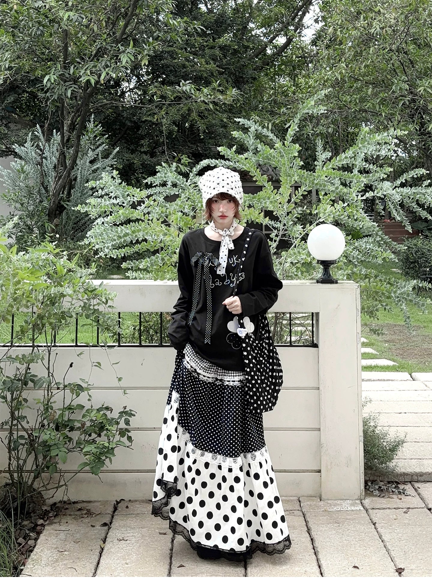 Kyoto Stroll – Japanese Polka Dot Black & White Maxi Skirt Collection