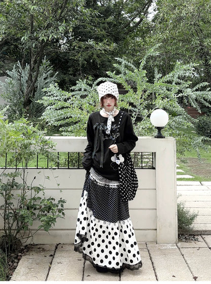 Kyoto Stroll – Japanese Polka Dot Black & White Maxi Skirt Collection