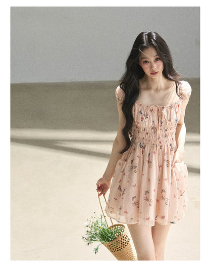 "A Meadow of Dreams" Dutch Cream Ruched Babydoll Mini Dress