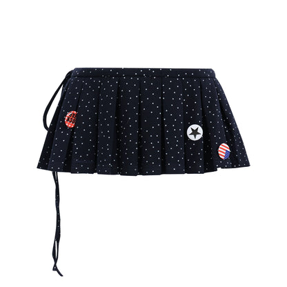 "Starlight Transit" Navy Pleated Mini Skirt