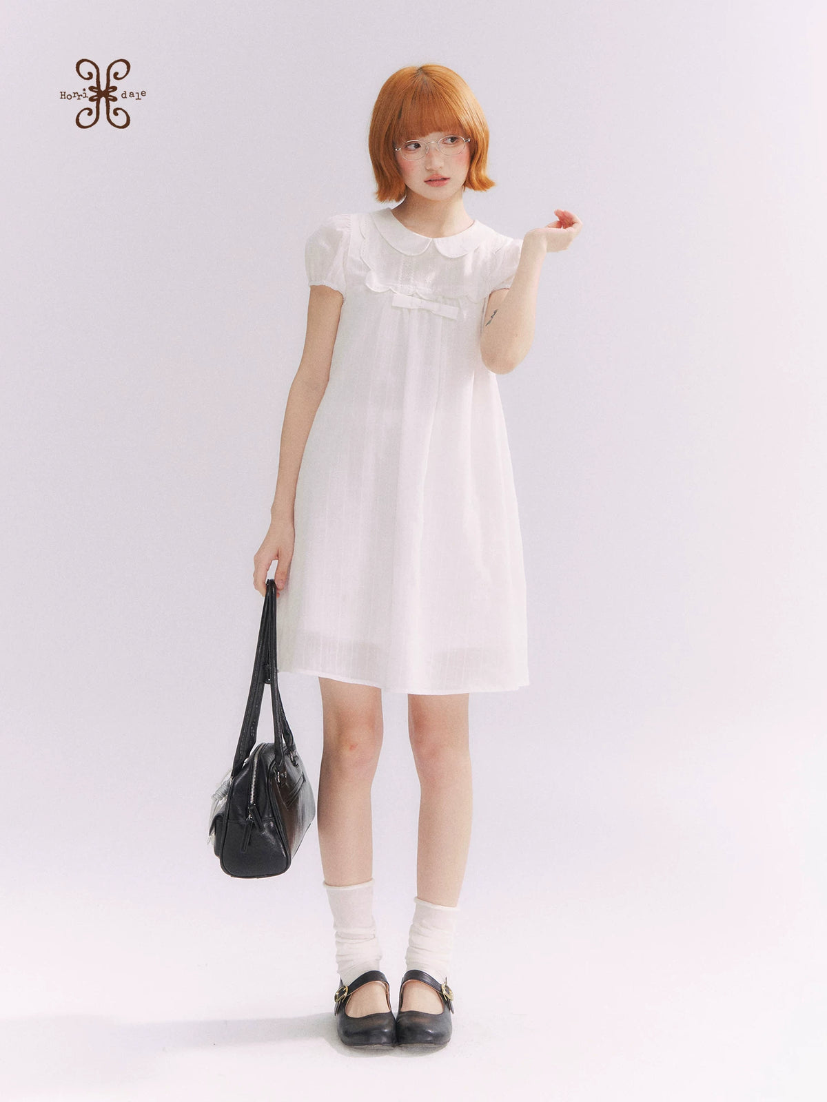 “Lace Sleep Song” White Embroidered Puff Sleeve Babydoll Dress