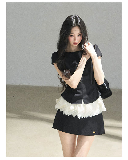 "The Unlit Spirit" High-Waisted A-Line Skort (Angora Red/ Tranquil Black)