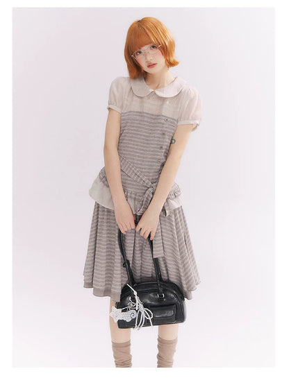 “Old Keepsake Letters” Frost Gray Doll Collar Lace Two-Piece Set