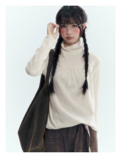 Floral Bow Lace-Tie Knit Top (Gray Floral / Light Khaki Beige)