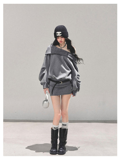 少也眼 "Silent Gravity" Off-Shoulder Oversized Sweatshirt (with Belt)