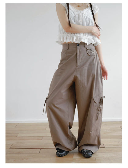"Street Stroll Girl" Sage Gray Cotton Wide-Leg Cargo Pants