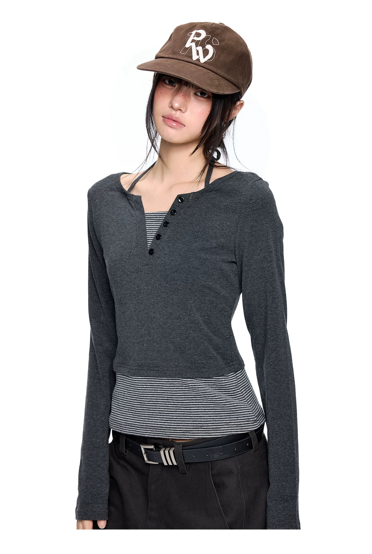 EZEK | Polka Dot Tie Neck Tee | American Vintage-Inspired Long Sleeve T-Shirt