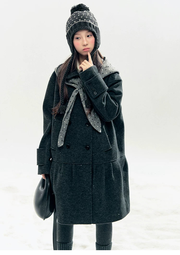 "Winter Chime" Double-Breasted Quilted Wool-Blend Coat (Smoky Purple/ Ash Gray)
