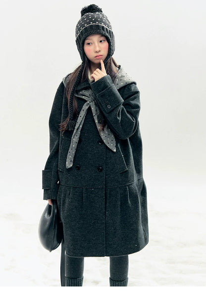 "Winter Chime" Double-Breasted Quilted Wool-Blend Coat (Smoky Purple/ Ash Gray)