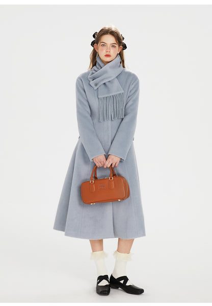 Misty Blue Wool Coat (with scarf)