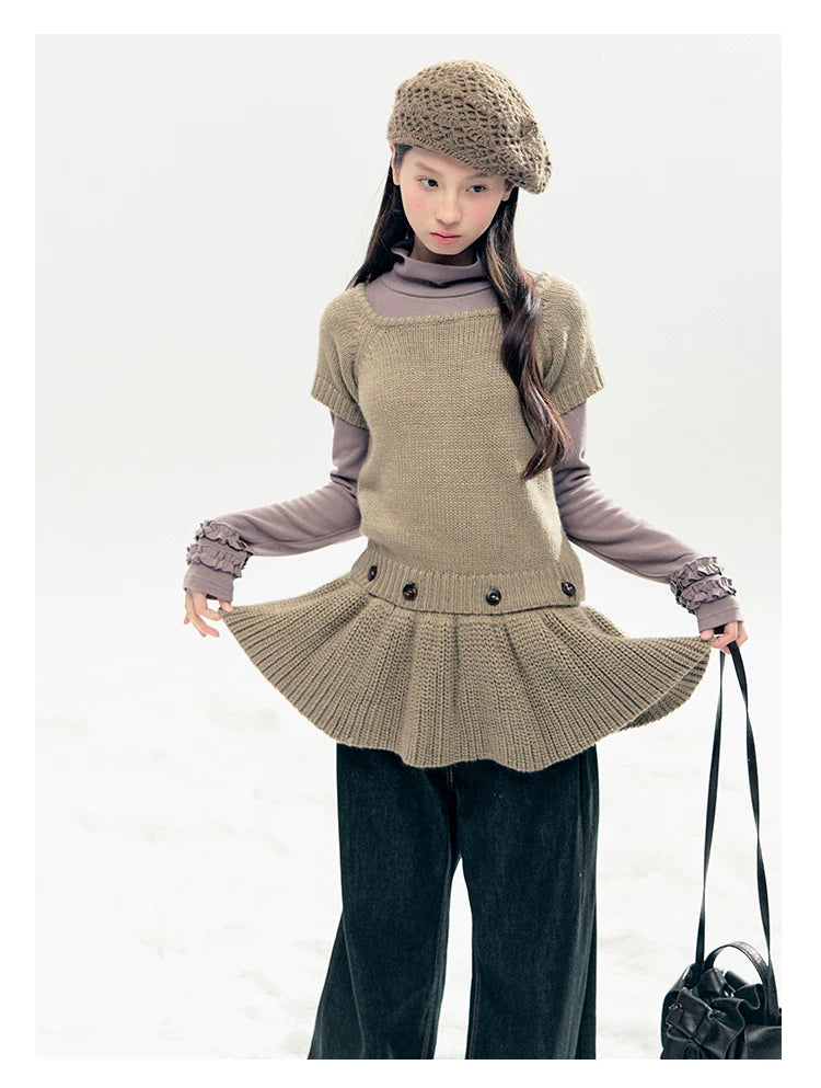 "Vintage Sonata" Khaki 3-Way Convertible Knit Top Set