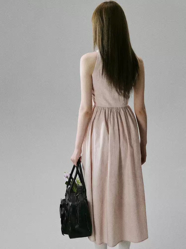 LOST FOREST - Cinnamon Pink Lyocell-Cotton Halter Maxi Dress