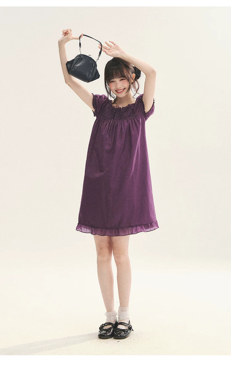 "Berry Breeze" Grape Purple Lace Square Neck Dress