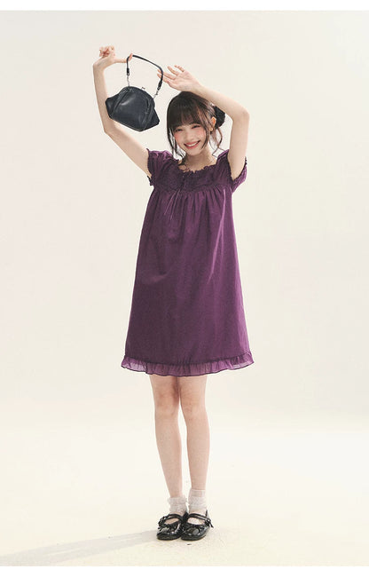 "Berry Breeze" Grape Purple Lace Square Neck Dress