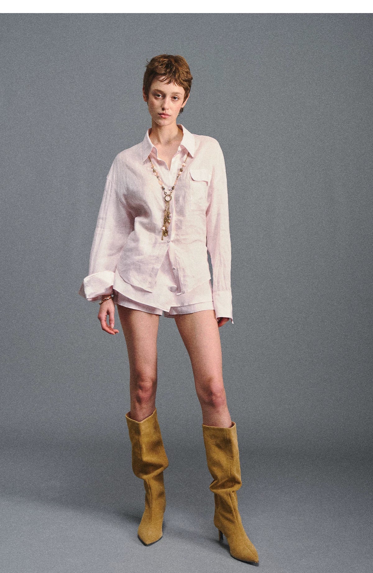 "Blush Breeze" Pink Linen Shirt & Layered A-Line Skort Set