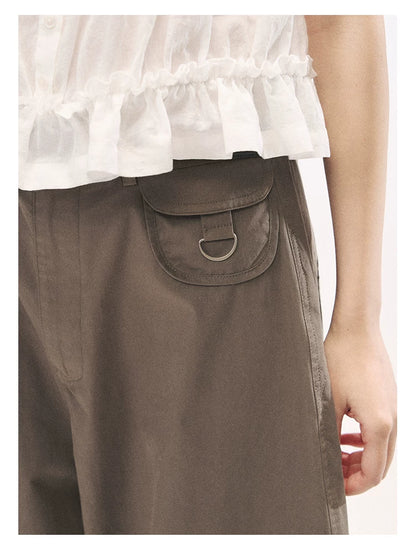 "Street Stroll Girl" Sage Gray Cotton Wide-Leg Cargo Pants