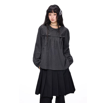 EZEK | Peter Pan Collar Gingham Shirt with Bubble Sleeves