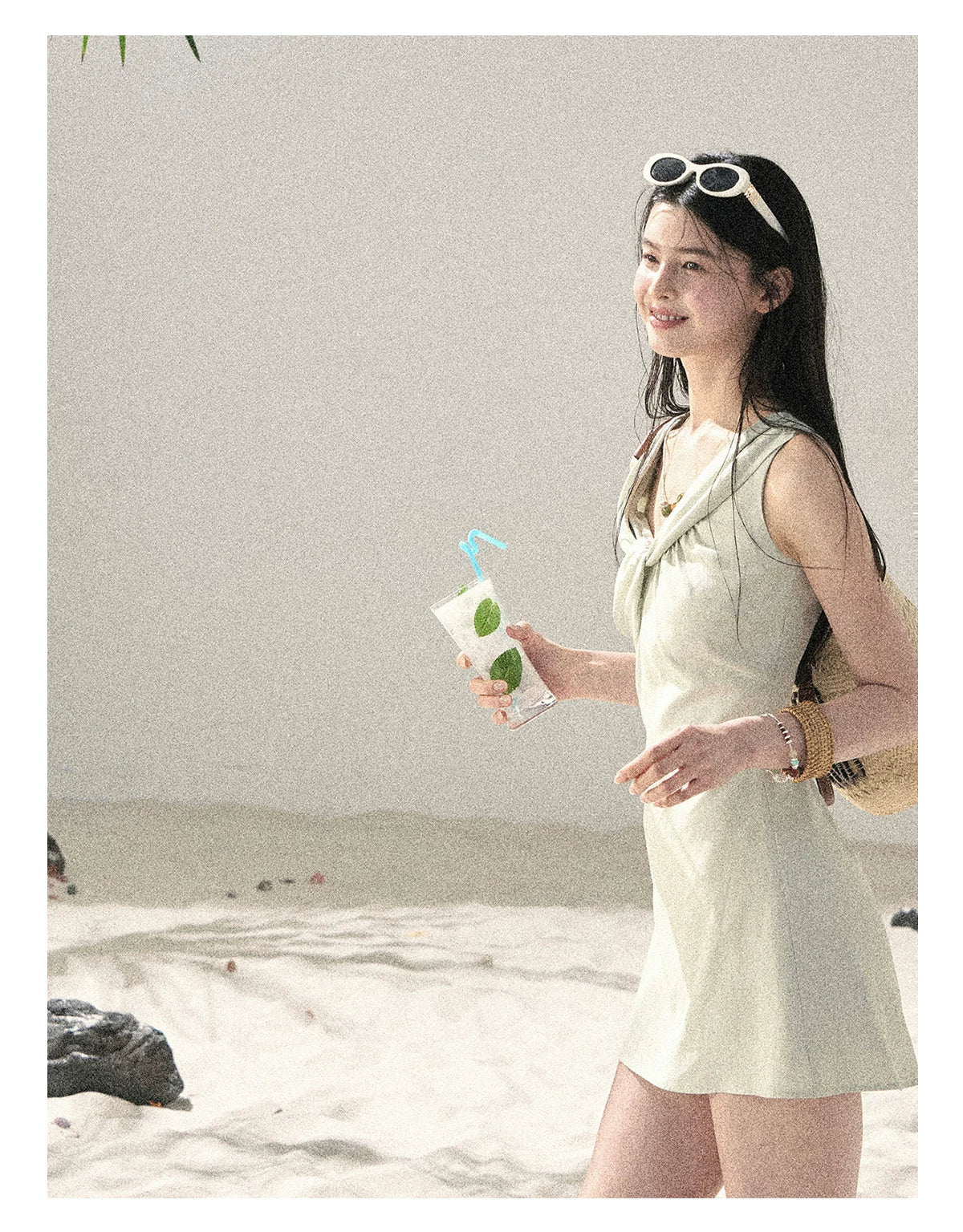 "Botanical Whisper" Sage Mist V-Neck Dress