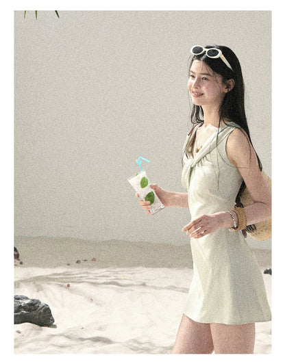 "Botanical Whisper" Sage Mist V-Neck Dress