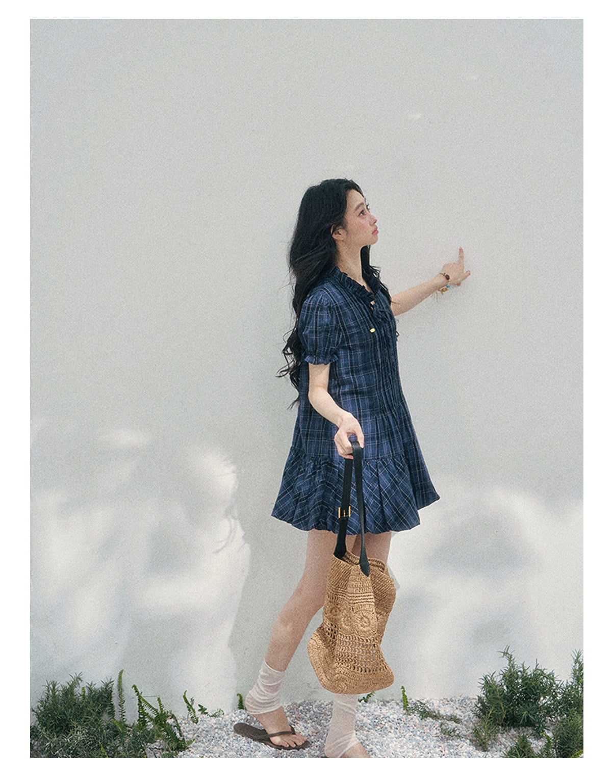 “Soft Pleats in Motion” Academy Blue Bubble Mini Dress
