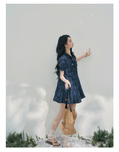 “Soft Pleats in Motion” Academy Blue Bubble Mini Dress