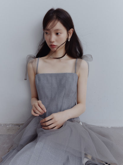 FUSSED Moonlight Elf Beaded Tulle Dress – Storm Gray FOF-25AW204