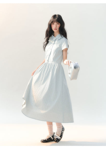 [CAN] "Dawn Island" Blue Puff Sleeve Doll Collar Dress