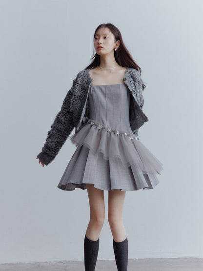 FUSSED Moonlight Elf Beaded Tulle Dress – Storm Gray FOF-25AW204