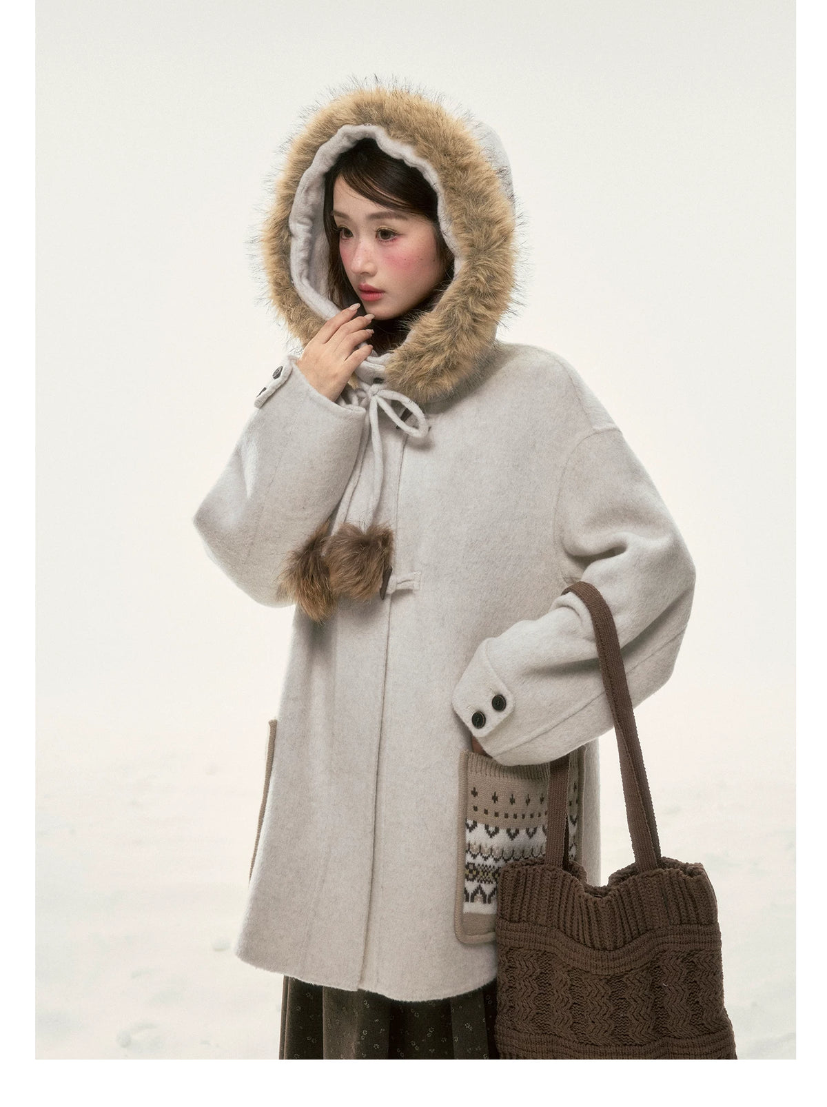 BIBIBENCY - Ivory 70% Wool Fair Isle Coat