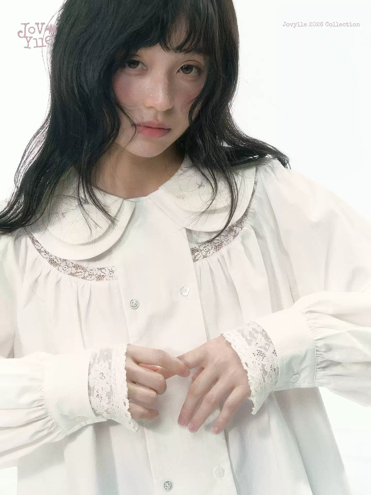 JOVYLLE - White Double-Layer Peter Pan Collar Statement Shirt