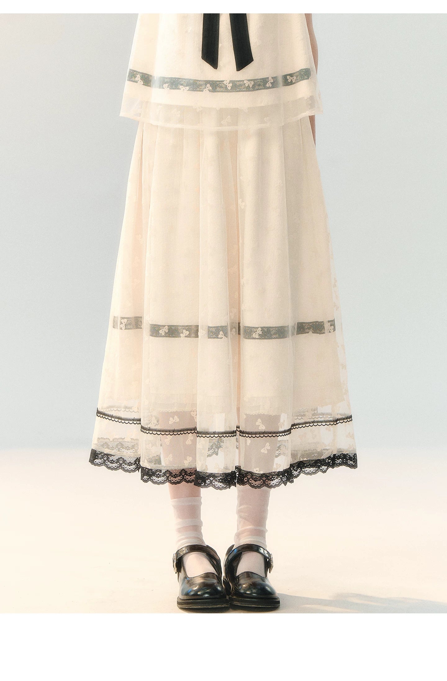 "Velvet Bow Butterfly" Apricot Flocked Tulle Skirt Set PP2026231