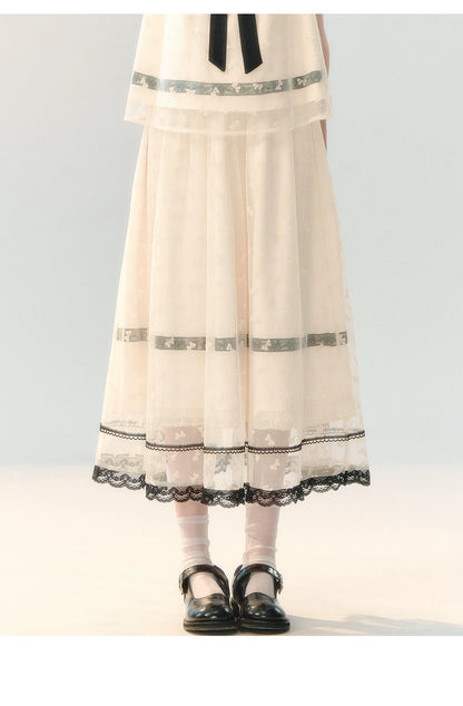 "Velvet Bow Butterfly" Apricot Flocked Tulle Skirt Set PP2026231
