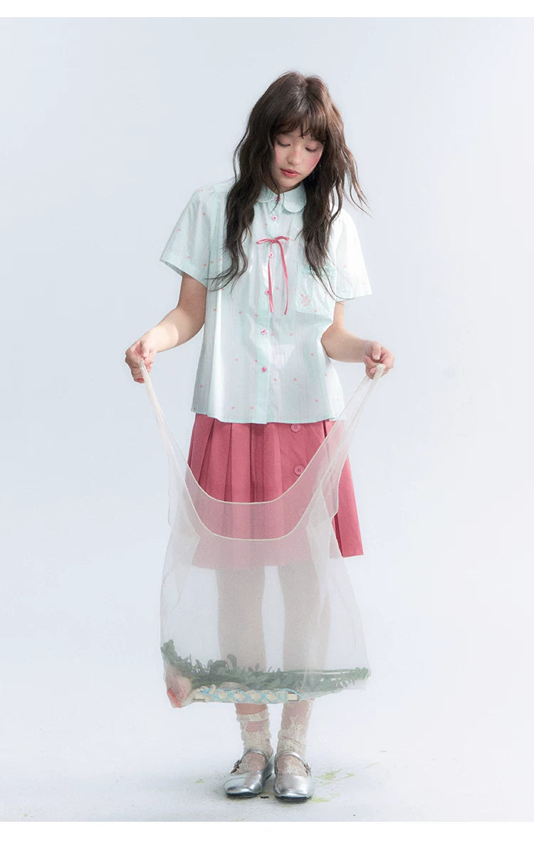 "Summer Sweetheart" Heart Stripe Blouse & Pleated Skirt Set