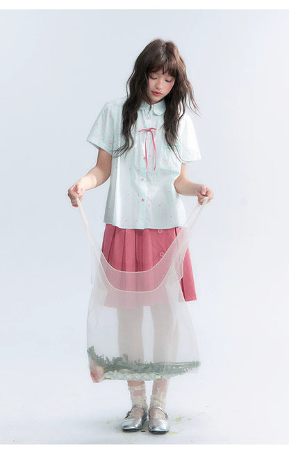 "Summer Sweetheart" Heart Stripe Blouse & Pleated Skirt Set