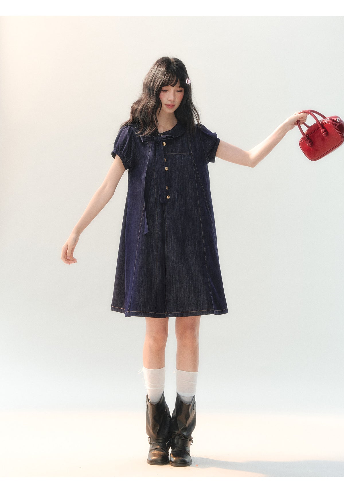 [CAN] "Soft Blue Bubble" Indigo Denim Doll Collar Dress Set