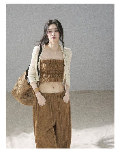 "Caramel Dusk" Ash Caramel Shirred Bandeau Top & Relaxed Pants Set