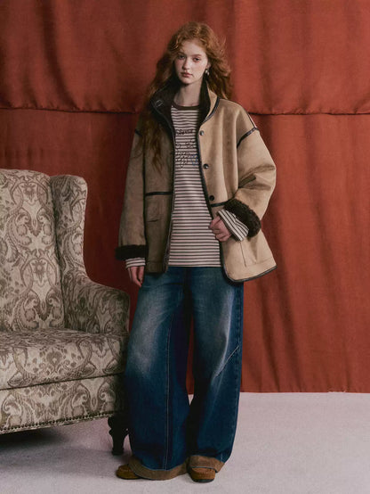 ASGONY - Brown Reversible Suede & Faux Shearling Jacket