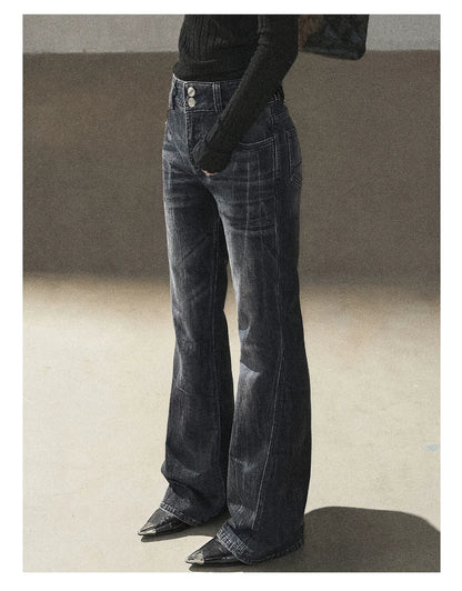 AOMALM - “Her Shoreline” American Vintage Slim Flare Jeans (Rock Black / Vintage Blue)