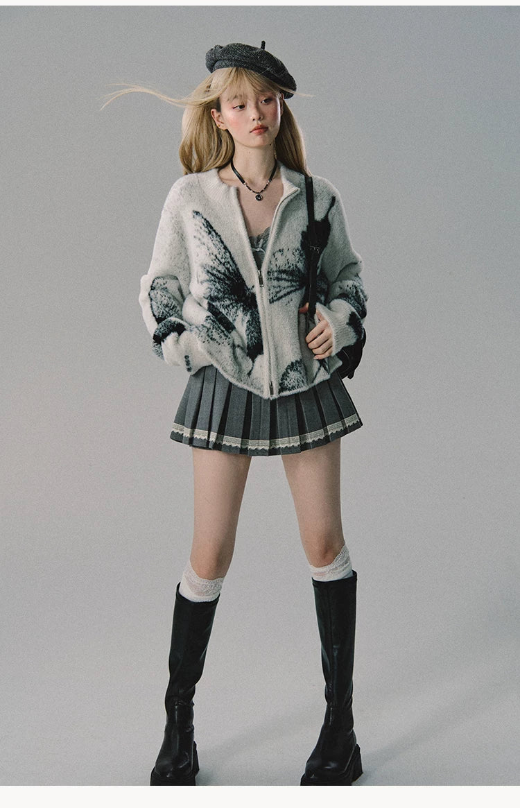 OAKMOO/ "Let Love Flow" Vintage Academy Gray Low-Rise Pleated Mini Skirt